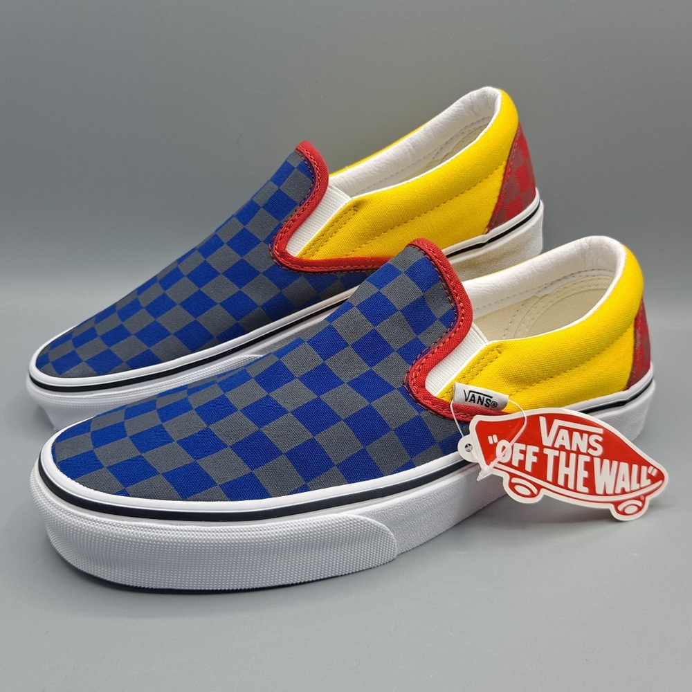 New Vans Classic Slip-On OTW Rally Navy  Blue Yellow Red Checkerboard Men Size 8